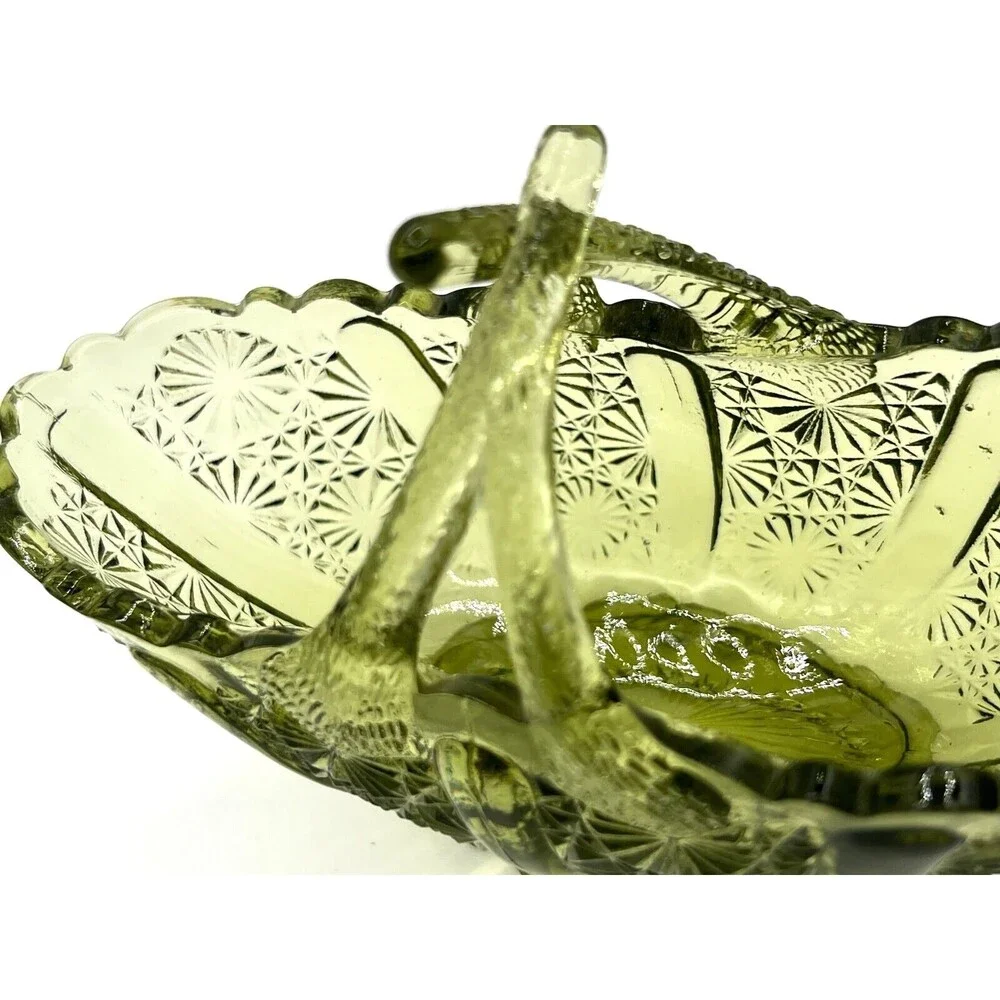Fenton Art Glass Colonial Green Glass‎ Basket American Classic Twig Handle EUC